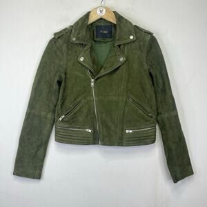 MAJE Basalt Suede Leather Biker Jacket Olive Green Womens Sz 40 FR / 8 US Moto